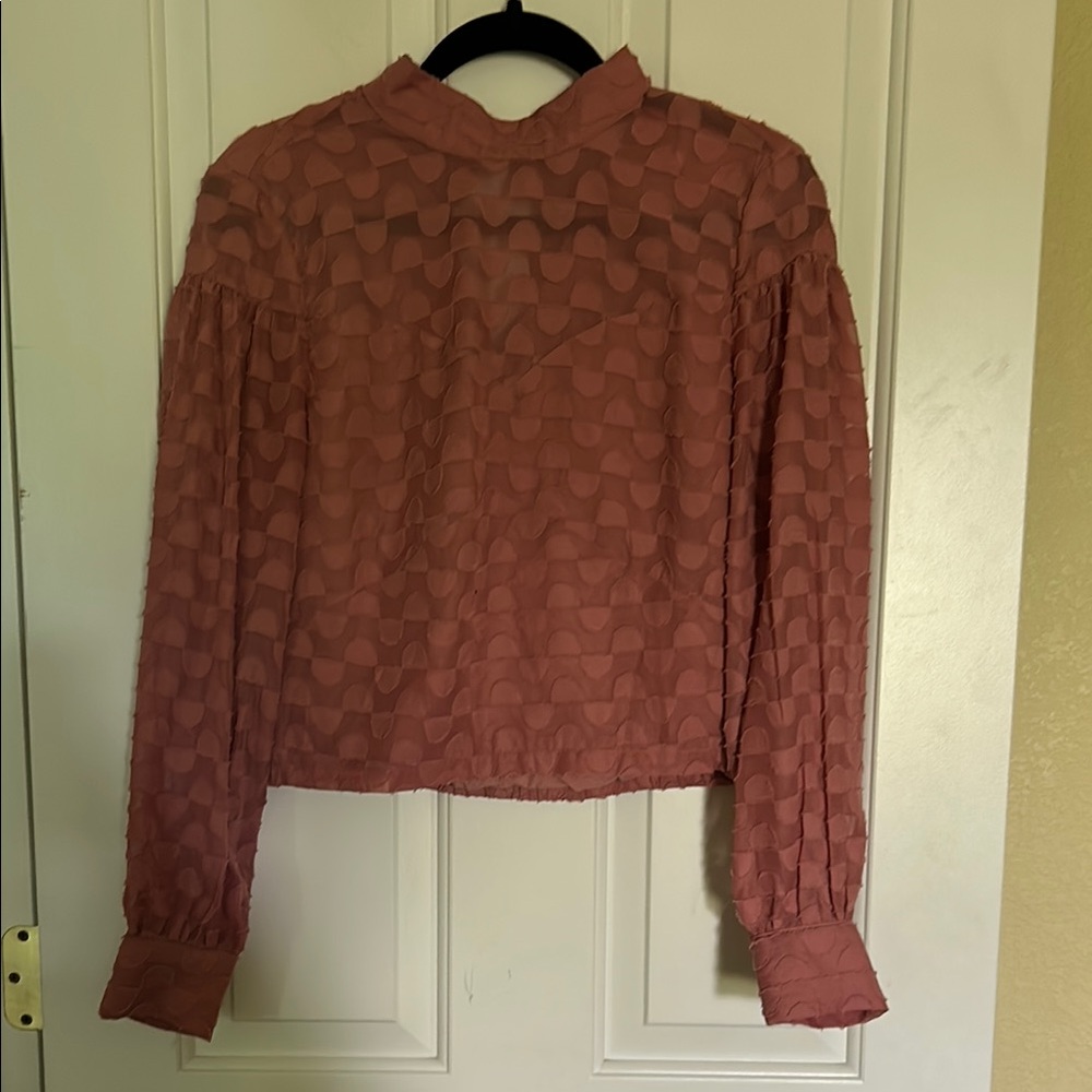 Walter Baker Pink Mandarin Collar Crop Blouse
